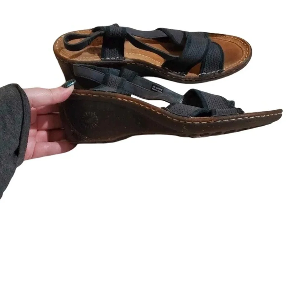 UGG Australia Womens 3146 Blue Canvas Leather‎ Wedge Slingback Sandals Size 10